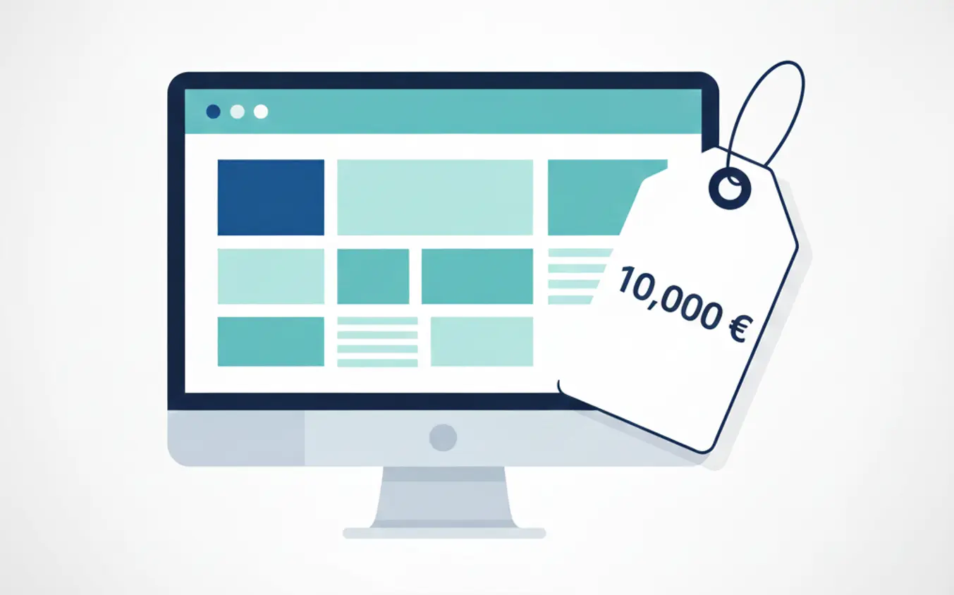 Website Kosten und Preise - Symbolbild einer Website mit Preisschild, das Preise und Kosten für die Erstellung einer Website darstellt